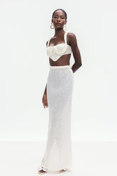 Bogdana Twist Cutout Örgü Etek Takımı Beyaz